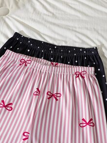 Genkimix Kids 2 Sets Tween Girl Knitted Bowknot Print Round Neck Pullover Long Sleeve Pants 4-Piece Loungewear Set Spring Autumn - Multicolor - View 9