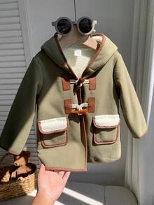 SHEIN 嬰兒男孩嬰兒女孩秋冬休閒綠色可愛百搭保暖內裡連帽外套，保暖內裡夾克，秋冬外套，幼兒外套，聖誕外套 - 彩色 - 查看 6