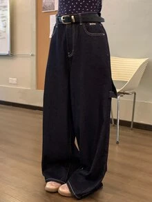 DAZY Jeans en denim décontractés et polyvalents pour femme, à porter au quotidien, avec poches, automne - Bleu azur - Voir 3