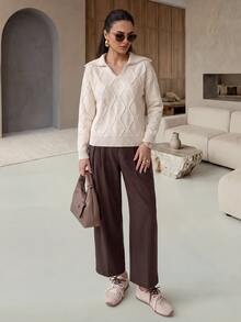 Mulvari Vintage Slouchy Loose Slimming Sweater Women Spring Autumn New Niche Design Large Lapel Knit Cardigan - Apricot - View 6