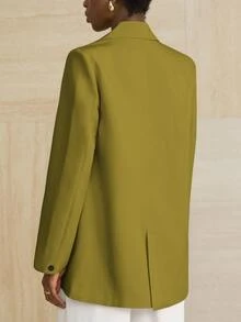 Aveloria Modichic 女款商務風純色雙排扣西裝外套，適合通勤，秋季 - 芥末黃 - 查看 2
