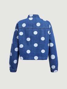 Sweetra Atasan Denim Kasual Wanita Motif Polkadot untuk Sehari-hari - Biru - View 2