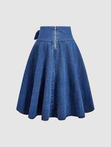 Sweetra Casual Women's Waist Knot Denim Skirt - Blue - View 2