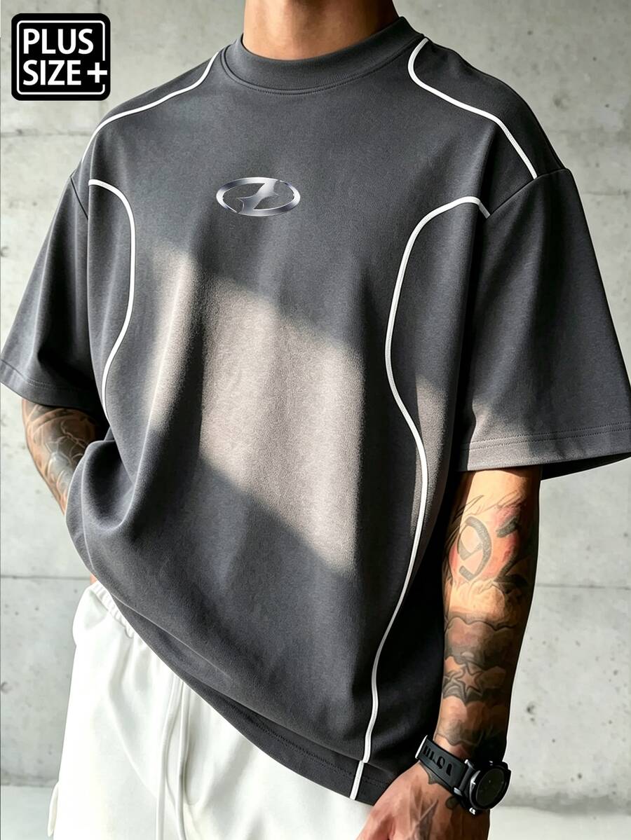Sport MetroGents 男士大尺碼拼色休閒日常運動T恤 - 深灰色 - 查看 1