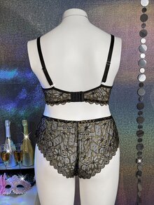 MidnightGlam Black & Gold Sexy Soft Lace Elegant Noble All-Season Fashion Triangle Panties Plus Size Sexy Lingerie Set 2pcs - Multicolor - View 5