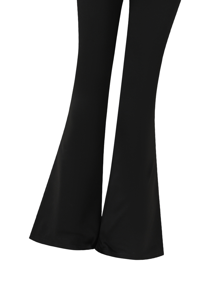 Girly Pink & Black Colorblock 3 Pieces Set! Stand Collar Jacket + Camisole + Flared Pants, One Set For Daily Outfits. Slim Fit Without Tightness - Black - View 5