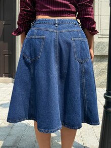 Rivivi 大尺碼女款鈕扣休閒日常牛仔迷你裙 - 藍色 - 查看 2