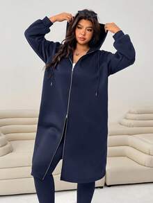 Solflare Navy Blue Casual Normal Hooded Jacket For Women Plus Size Office Rodeo Autumn Fall - Navy Blue - View 4