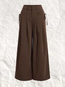 SHEIN EZwear 灰色紋理大尺碼女款西裝長褲 秋冬款 - 棕色 - 查看 1