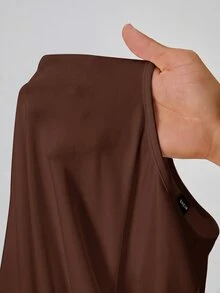 SHEIN PETITE 純色長袖修身白色T恤連身褲 - 棕色 - 查看 5