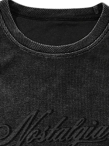 Manfinity Roughcore Men's Garment-Dyed Puff Print T-Shirt & Shorts Set, Casual Streetwear Two-Piece Outfit For Daily Wear, Fall Clothes, New Fall Styles - Black - View 5