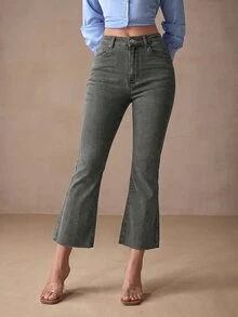 SHEIN EZwear 女款休閒百搭日常旅行牛仔褲，附口袋與鈕扣設計 - 軍綠色 - 查看 6