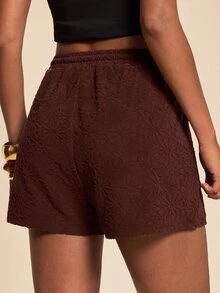 Travachic Women's Solid Color Drawstring Waist Casual Versatile Daily Shorts - Coffee Brown - View 2
