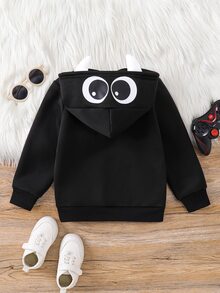 SHEIN 小男孩卡通恐龍圖案拼色連帽長袖套頭運動衫 - 彩色 - 查看 2