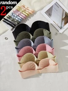 Teen Girl Detachable Shoulder Strap Minimalist One-Piece Seamless Bra Random 2pcs Set - Multicolor - View 2