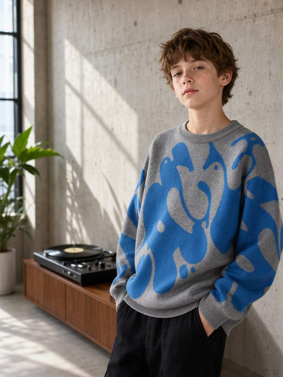 Boys' Autumn/Winter Fashion Pattern Letter Jacquard Knit Sweater Long Sleeve Base Layer - Multicolor - View 1