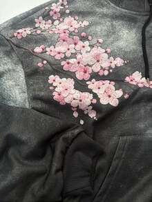 Manfinity Dauomo 男士休閒櫻花印花連帽衛衣，秋季 - 深灰色 - 查看 5