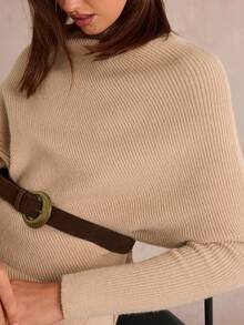 Enchnt Setelan 2 Potong Sweater Kerah Tegak Elegan Musim Gugur/Musim Dingin & Rok Rajut - Aprikot - View 3