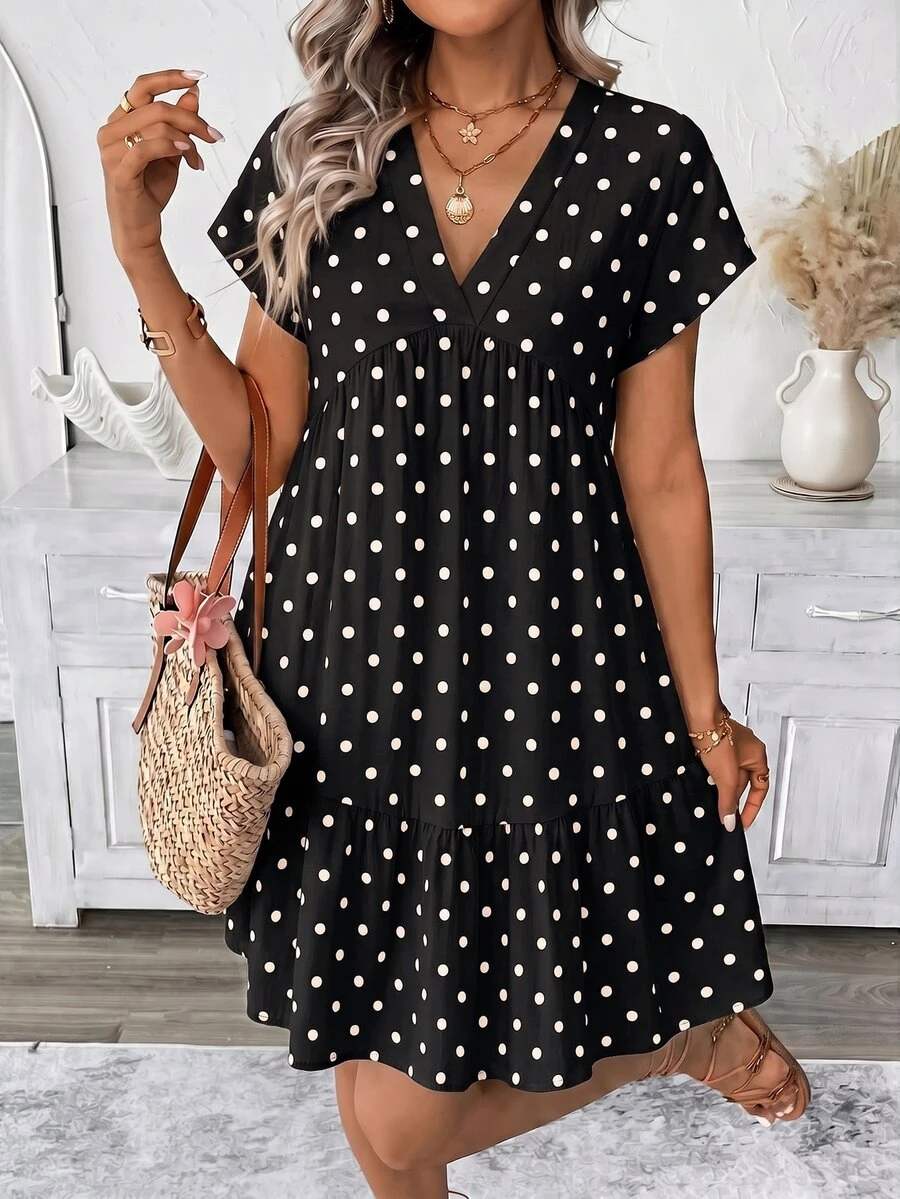 SHEIN LUNE 女款韓式波點印花度假洋裝 - 彩色 - 查看 1