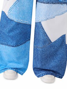 SHEIN Sparklyn 青少年女孩拼色休閒百搭日常穿著工裝褲 - 藍色 - 查看 6