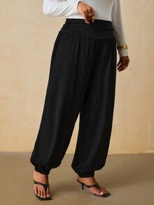 SHEIN VCAY 大尺碼女款時尚休閒燈籠褲 - 黑色 - 查看 3