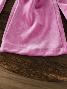 SHEIN Vintaside Kids 女童天鵝絨連帽長袖外套與長褲套裝，適合秋冬穿著，時尚百搭，穿著舒適 - 玫紅色 - 查看 6