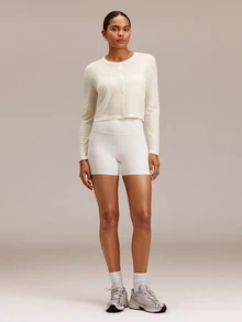 GLOWMODE Wool Blend Big Softie Cropped Knit Cardigan With Button Placket & Tonal Logo Embroidery Daily Casual Wear - White - View 6