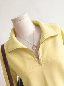 Teen Girl Casual Versatile Solid Color Sweatshirt, Autumn/Winter - Yellow - View 4