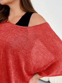 SHEIN Essnce 大尺碼女款純色內層與上衣休閒日常兩件套 - 紅色 - 查看 9