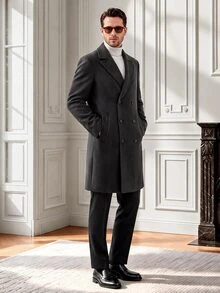 Core Aspect Men's Solid-Color, Long-Sleeved, Button-Front Coat (With Pockets)Suitable For Autumn/Winter Styling And Formal Winter Occasions - Dark Grey - View 4