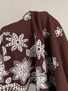 Muvela 女款休閒度假花卉刺繡前綁帶襯衫 - 棕色 - 查看 7