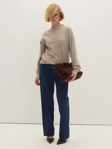 MUSEYN Grey Knit Ribbed Crew Neck Oversized Sweater Cosy Textured Everyday Casual Fall New Season Capsule Wardrobe - Light Grey - View 2