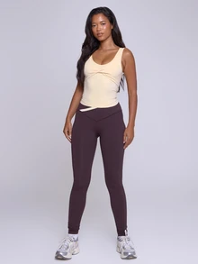 Musera Sport Scoop Neck Twist Front Detail Fitted Active Tank Cami Top  Fall Winter Autumn Fitness Gym Pilates - Yellow - View 2