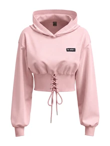 SHEIN EZwear 白色針織女款連帽衫，秋冬長袖上衣 - 藕粉色 - 查看 1