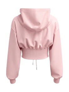 SHEIN EZwear 白色針織女款連帽衫，秋冬長袖上衣 - 藕粉色 - 查看 2
