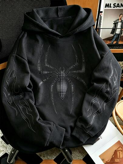 Resyla American Vintage Spider Flame Pattern Hoodie Sweatshirt For Men, Street Style Loose Fit Versatile Long Sleeve Jacket