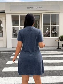 Muchica 夏季休閒深藍色大尺碼洋裝 - 藏蓝色 - 查看 2