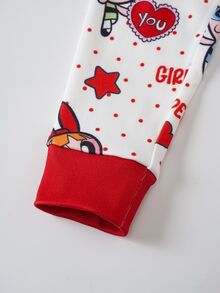THE POWERPUFF GIRLS X SHEIN 女童字母卡通印花短袖上衣與長褲休閒居家睡衣套裝 - 彩色 - 查看 5