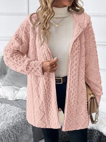 SHEIN Clasi 大尺碼女款純色保暖內裡連帽休閒冬季長袖夾克 - 藕粉色 - 查看 10