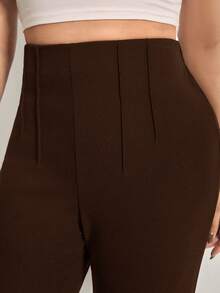 Comfylo Plus Solid High Waist Comfy Pants - Brown - View 3