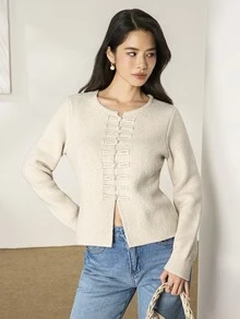 Heiryn Women's Solid Color Casual Versatile Daily Wear Long Sleeve Sweater - Apricot - View 5