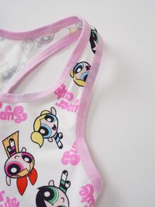 THE POWERPUFF GIRLS X SHEIN Tween Girl Letter Cartoon Print Casual Daily Tank Top - Pink - View 7