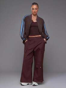 Voyena Women's Plus Size Color Block Striped Sports Jacket - Coffee Brown - View 6