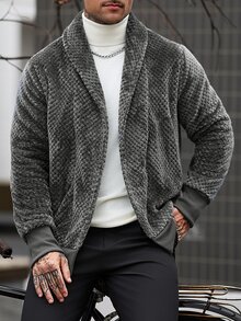 Manfinity CasualCool جاكيت رجالي كاجوال فضفاض بأكمام طويلة، ضروري للخروجات، هدية مثالية للعائلة والأصدقاء - رمادي - مشاهدة 4