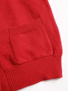 Sweetra Cardigan Rajut Wanita Lengan Panjang Kancing Tunggal dengan Kantong - Merah - View 5