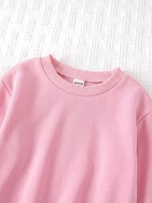 SHEIN 女嬰秋冬可愛保暖內裡純色百搭長袖運動衫 - 粉色 - 查看 4