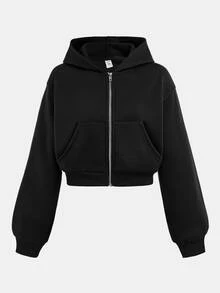 SHEIN Girlism Moletom com Zíper Preto para Adolescentes, Colete de Tricô Solto, Saia Plissada Xadrez Vermelha e Preta, Conjunto de 3 Peças Casual para Escola - Multicolorido - Visão 9