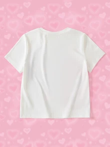 THE POWERPUFF GIRLS X SHEIN Young Girl Cartoon Print Short Sleeve T-Shirt - White - View 2