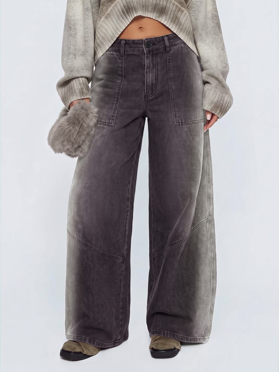 Avantive Women's Casual Washed Wide Leg Long Pants - Grey - View 1