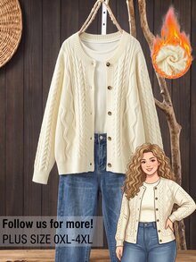 Rusticease Women's Plus Size Casual Versatile Solid Color Cardigan, Autumn/Winter - Apricot - View 1